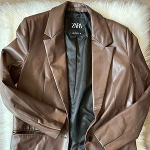 Zara faux leather brown blazer
